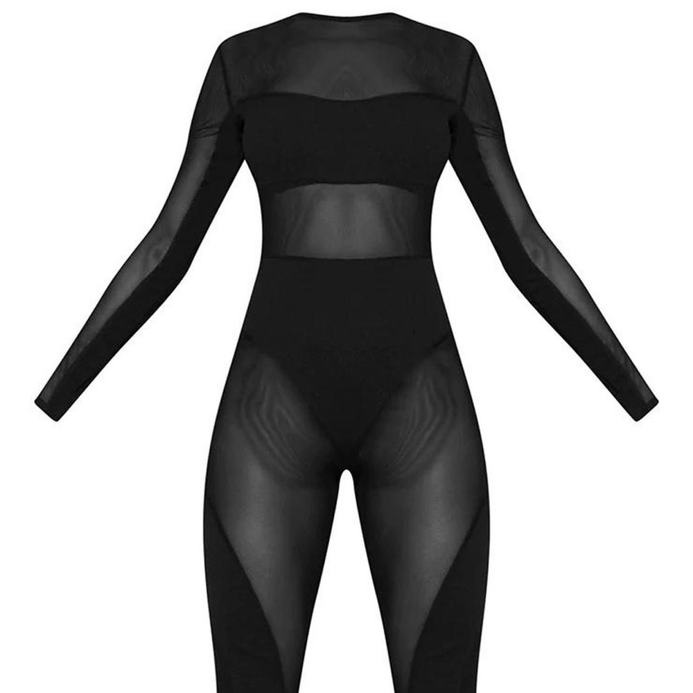 PrettyLittleThing Black Sheer Jumpsuit